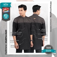 Fadkhera Hud Kurta modern baju muslim pria hitam motif batik