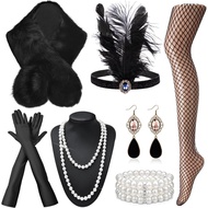 EIELO1920s Big Depression Period Women's Accessories Set Headwear Headband Retro 20s Clothing Access