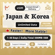 eSIM  Japan Korea 1-30 Days Unlimited Data SIM | Instant Delivery | Korea esim card