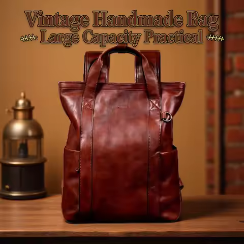 New vintage handmade patina backpack, Japanese style large capacity leather laptop bag for men and w