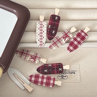 Korean Campus Style Red Plaid Hair Clip with Seamless Sweet Girlie Bangs Fringe Fixer for Women