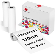 Phomemo 110mm Thermal Printer Paper 3 Rolls, Compatible with M832 M834 M835 M04S M04AS Portable Labe