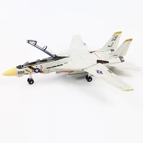 1:72 Scale F-14 Tomcat Fighter Jet Model - White & Black ABS Plastic Aircraft With Detailed Design, 