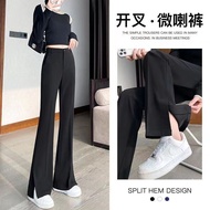 【00118henwc459.my】 大码胖妹妹开叉微喇裤女夏季新款高腰宽松显瘦百搭休闲西装裤Big size chubby girl with split slightly flared pants