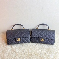Chanel 21s 黑色black caviar top handle mini 20 荔枝皮