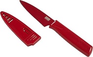 KUHN RIKON COLORI Non-Stick Straight Paring Knife with Safety Sheath, 4 inch/10.16 cm Blade, Red