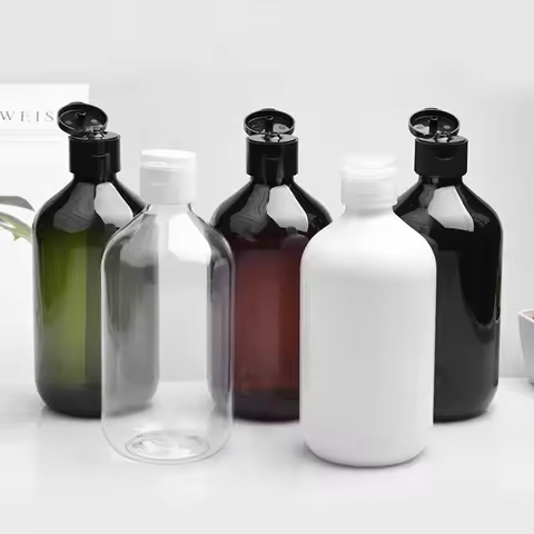 12pcs 500ml Empty Skin Care Round Shoulder Plastic Bottles With Flip Top Cap Cosmetic PET Lotion Con