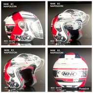NHK R1 NAPOLEON Open Face Motorcycle Helmet - Red/Black/White, Adjustable Size