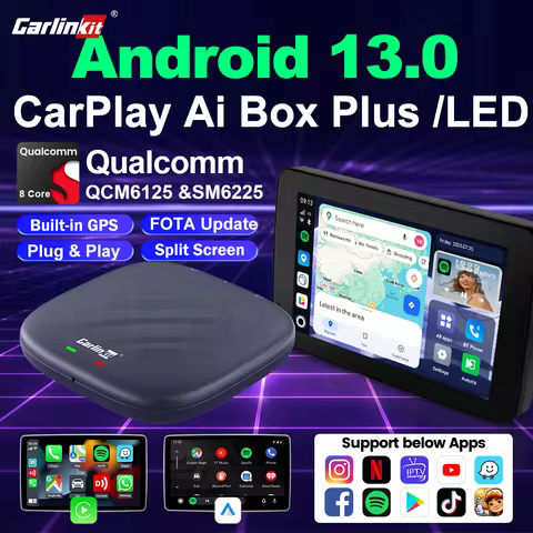 CarlinKit Android 13 CarPlay Ai Box Plus LED Wireless Android Auto Adapter Qualcomm 8-Core 64G 128GB
