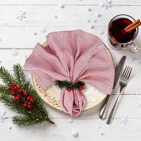Set of 6/12/24 Christmas Style Red and White Striped Napkins Suitable for Parties Gatherings Restaur
