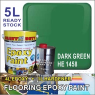 HE 1458 DARK GREEN  ( 5L ) HEAVY DUTY BRAND Two Pack Epoxy Floor Paint - 4 Liter Paint + 1 Liter hardener