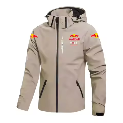 New Windbreaker Jacket Men's Waterproof Hoodie Large-Sized Loose RedBull Logo Motorcycle Jacket Wind