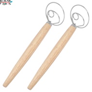 KCAUSB 2pcs Bread Whisk, Wooden Handle mix Danish Dough Whisk, Durable Stainless Steel Food-Grade Si