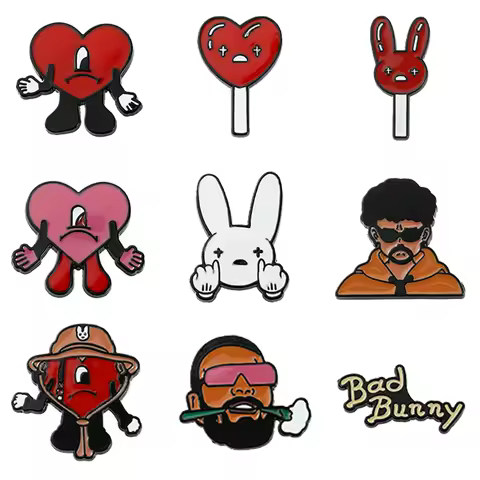New In Bad Bunny Brooch Creative Jewelry Red Heart Rapper Bad Rabbit Enamel Pin Clothing Backpack Pi
