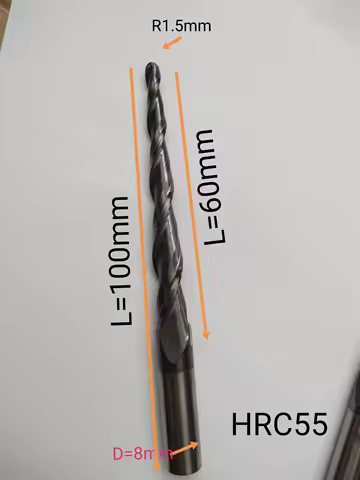 3pcs/lot R0.5/R0.75/R1.0* D8 *60mm*100mm 2F HRC55 solid carbide Taper Ball Nose EndMill milling cutt