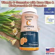 วิตามินซี  Vitamin C Gummies with Rose Hips &amp; Bioflavonoids 90 Gummies - Puritan's Pride Immune Health Support