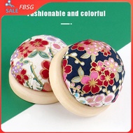 FBSG Vintage Embroidery Pin Cushions Half Round Pin Pad With Wooden Base Needle Holder For DIY Craft