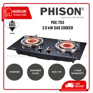 PHISON Build-In Tempered Glass Gas Cooker/Gas Stove/Gas Hob 155mm Double Infrared Burner 3.0kW丨PGC-703