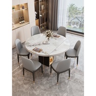 【SG⭐SALES】Extendable Round Dining Table Set Sintered Marble &amp; Chairs Sintered Stone Dining Table Marble Dining Set Scratch Resistant High Temperature Sintered Stone Table