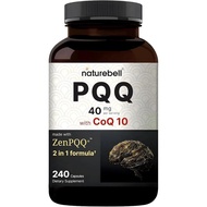 NatureBell PQQ Contains Coenzyme Q10-240 Capsules-40mg Active PQQ Contains 10mg Coenzyme Q10-Cell En