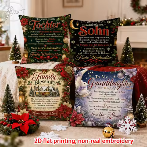 1pc Christmas Throw Pillow Cover To My Granddaughter Winter Bunny Night Sky Holiday Decor Cushion Ca