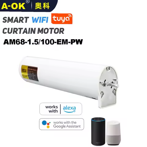 A-OK AM68-1.5 Tuya wifi Silent Curtain Motor,Tuya app/RF Control/485/Dry Contact Control,100-240V,Vo