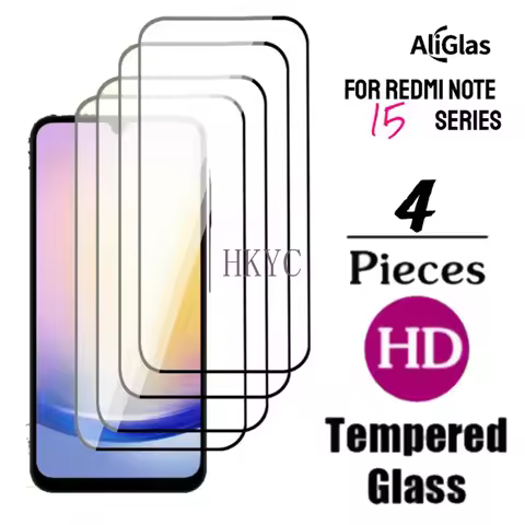 4 Pieces Black Edge Glue Tempered Glass Film For Redmi Note 15 4G 5G 15 Pro Plus 5G 15 Pro 4G 15Pro 