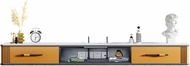 Luxury Floating TV Stand with Glass Doors and Two Drawers 78.7 Inch Wall Mounted TV Cabinet Entertai