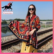 VAMORA - [HÀNG LOẠI 1] Khăn Choàng Đi Biển Boho Vintage Chất Vải Đũi Thêu Hoa Văn Thổ