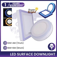 LED Surface Downlight 7Inch 12W+4W / 9Inch 18W+6W Round / Square LED Colour Downlight (White+Blue / White+Warmwhite)