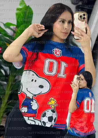 Potdemiel Brand Jersey Animation Snoopy Theme Summer Oversized T-shirt Adult T-shirt Family Matching