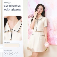 Women's Short Faux One-Piece Dress Set 2 Piece Rina BEAUTEBYV Cream Dress with Black Hem Lady
