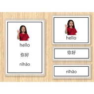 GREETINGS in Mandarin - 32 Language Cards Mandarin-Pinyin-English 4-Part Cards - Learning