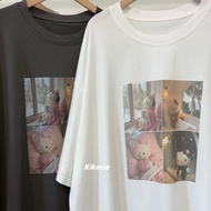Ready Stock kikeee 4 Colors 🛒🛒🛒  Leisure Cat Watching Phone Lying Bed 🐱   | Short Sleeve Large Versi