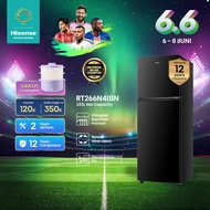Hisense Kulkas 2 Pintu - RT266N4IBN - 240L Gross Capacity - Black 【No Frost + Multi Air Flow】【Deodor