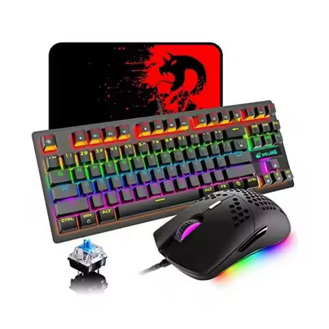K2 Gaming Keyboard and Mouse Set Mechanical Blue Switch Mini 82 Keys Wired Rainbow LED Backlit Keybo