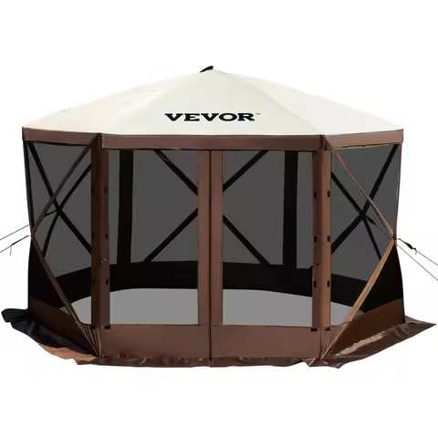 SucceBuy Pop-up Camping Gazebo Camping Canopy Shelter 6 Sided 12' x 12' / 10' x 10' Sun Shade Tents