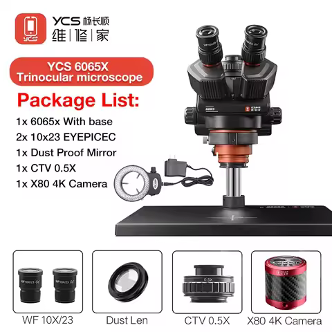 YCS 6065X HD Trinocular Microscope 0.6-6.5x Magnification for Phones Repair PCB Welding Microscope 4