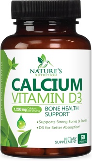 Calcium 1200 mg Plus Vitamin D3, Bone Health & Immune Support - Nature's Calcium Supplement with Ext