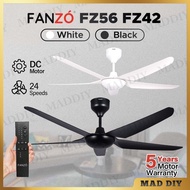 FANZÓ FZ56 FZ42 BLACK WHITE 5 BLADES DC MOTOR 24 SPEEDS REMOTE CONTROL CEILING FAN