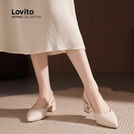 (trendy4)(Lovito Refine) Elegant Heels Simple All Seasons Off White Heels for Women LR13E444 (Lovito