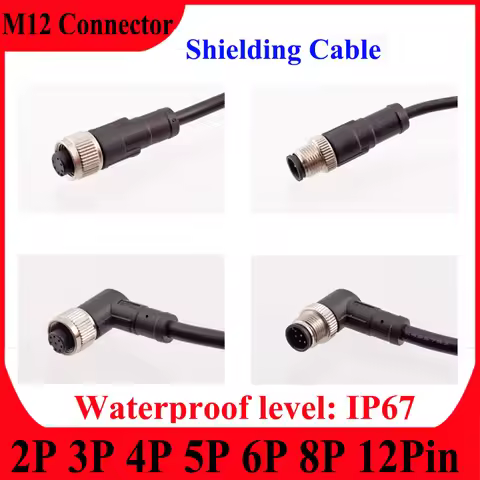 M12 Waterproof IP67 Connector Male Female Plug With Shielding Cable Threaded Connector 2P 3P 4P 5P 6