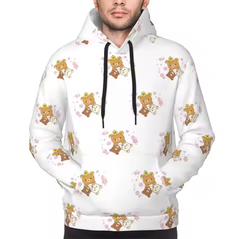 Rilakkuma Sakura Hoodies Hip Hop Pullover Autumn Winter Men Women Sweatshirt Long Sleeve Tops