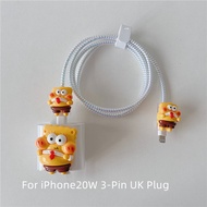Cute SpongeBob Charger Protector Case Set 18/20W Soft Charger Case Cable Protector Silicone Cover fo