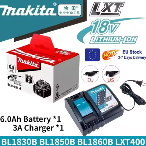 Genuine Makita 18V 6.0Ah battery with charger set for Makita 18V power tool DDF487 DTW700 GBA404 DUC