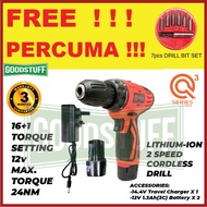 2 BATTERY DRILL 100% ITALY EUROPA 12V LIKE MAKITA BOSCH CORDLESS DRILL DRIVER HAND DRILL MACHINE + FREE DRILL BIT SET