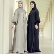 Thaina Dress Abaya jubah labuh putih Dubai jubah feyra satin nikah bridesmaid dress button down puff sleeve long dress