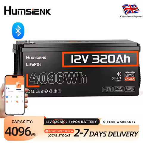 Humsienk 12V 320Ah LiFePO4 Battery 250A BMS With Bluetooth Rechargeable lithium Battery For RV/Golf 