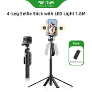 TNW S30 Selfie Stick Tripod 1.8M 3in1 4-Legged Phone Tripod Stand with Light Bluetooth Remote