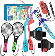 2022 Switch Sports Accessories Bundle - EJGAEM 9 in 1 Accessories Kit for Nintendo Switch &amp; OLED : Golf Culb for Mario Golf Super Rush,JoyCon Strap,Sword,Comfort Leg Strap and Tennis Rackets